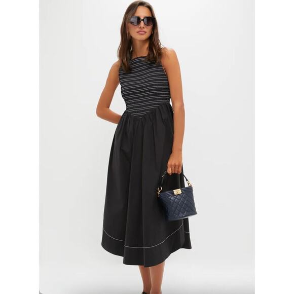 GANNI Black Washed Stretch Cotton Smock Midi Dress Sz 40 - Picture 6 of 14